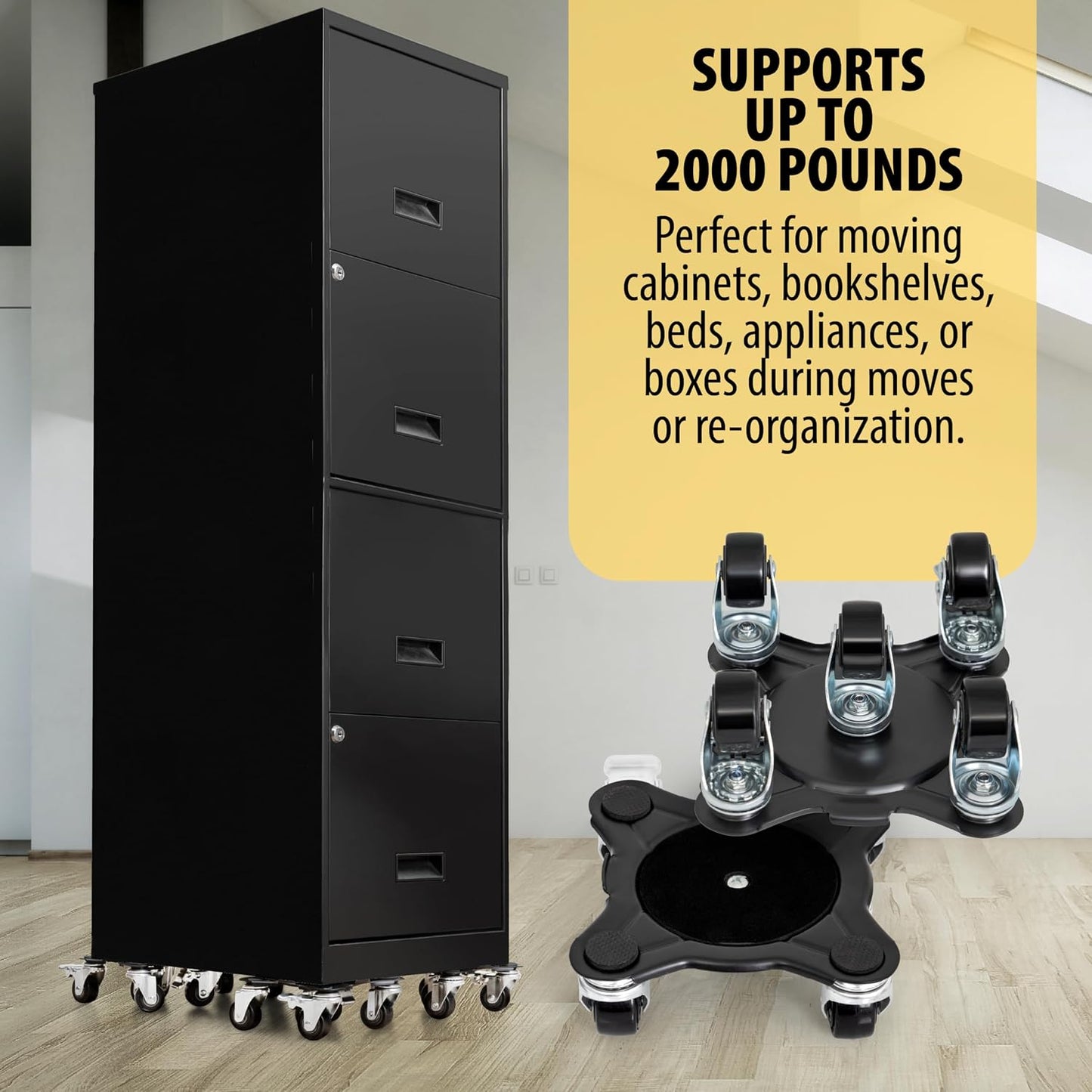 Furniture Movers with Wheels - Set of 4 Heavy Duty Furniture Lifter Tool with 2000 lbs Load Capacity, Easy Sliders Dolly for Moving Appliances, Sofa, Cabinet, and Piano etc (6.3×6.3IN)