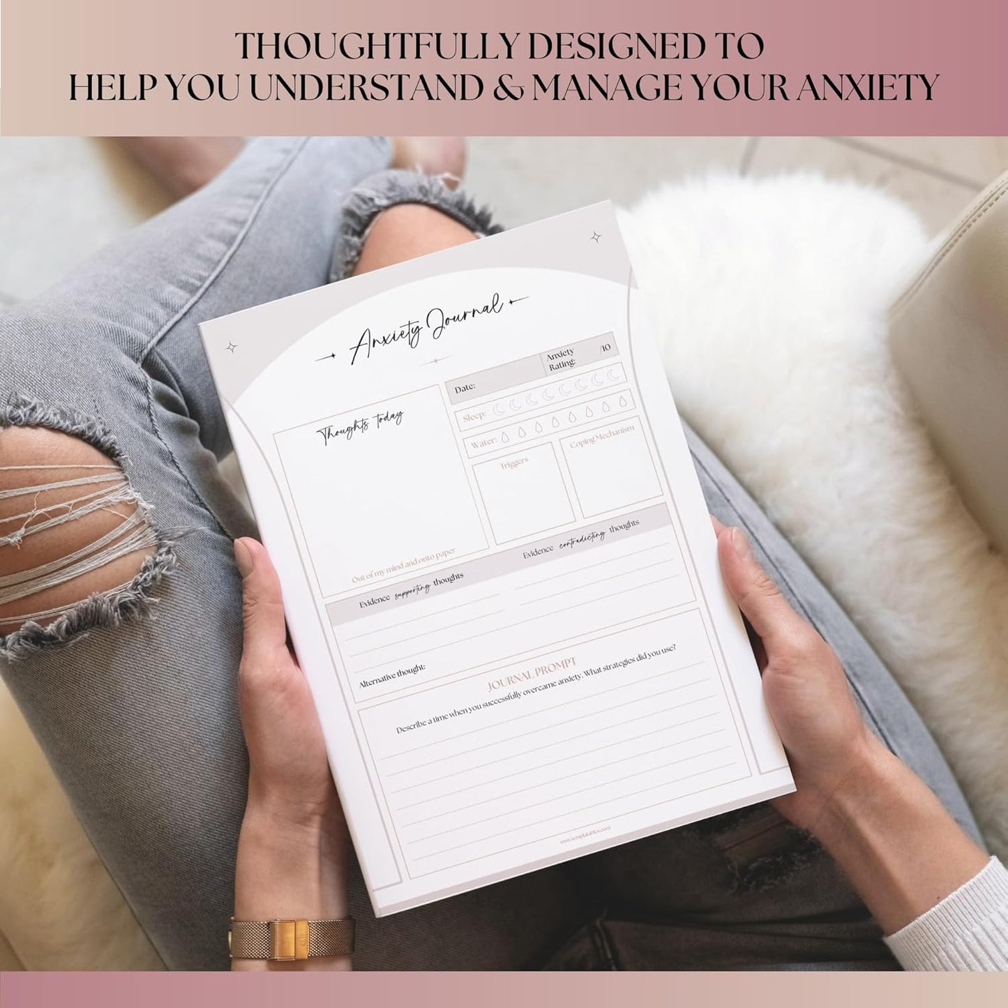 Templatables Anxiety Journal for Adults – CBT Therapy Workbook with Guided Prompts, Trigger Tracker, Sleep & Hydration Logs | Undated A5 Mental Health Notebook for Anxiety Relief & Stress Management