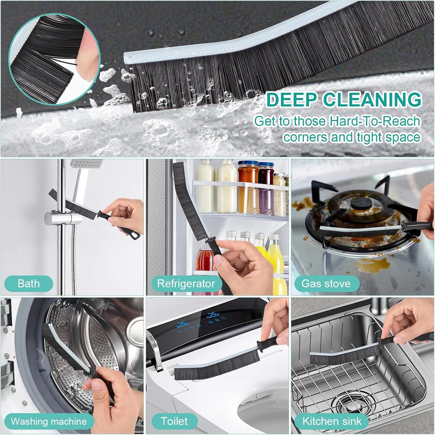 Cleaning Brush - 5 Pcs Hard Bristle Crevice Cleaning Brush, Multifunctional Gap Scrub Brush, Home Essentials, Bathroom Cleaner Tools for Household Use, Kitchen, Bathroom, Window, Faucets, Toilet