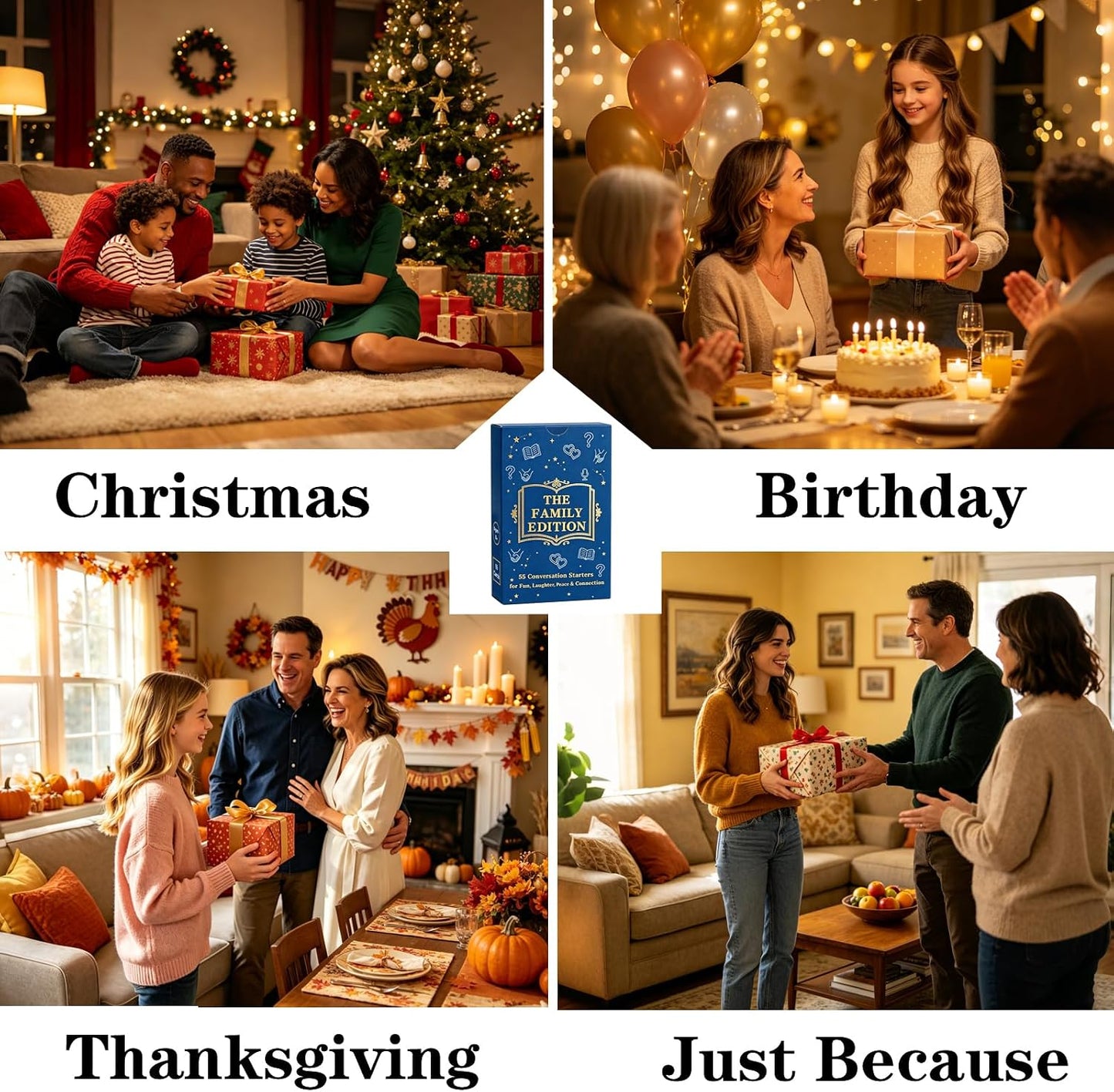 Family Conversation Cards - 55 Questions for Family Bonding, Teens & Adults | Fun Conversation Starters, Meaningful Family Game for Dinner Table, Road Trips & Quality Time