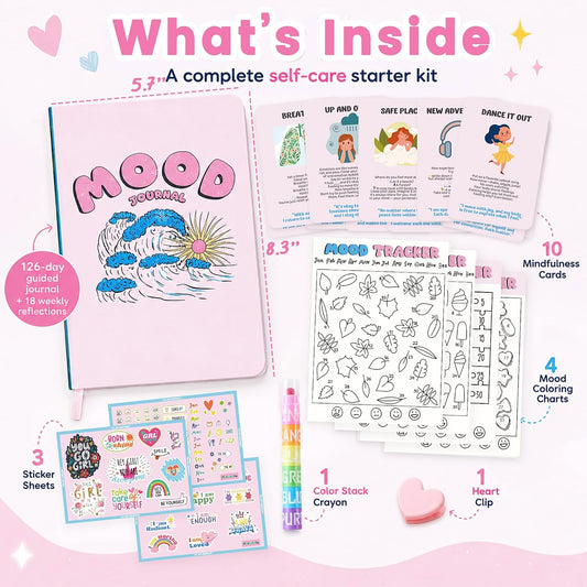 Mood Tracker Journal Set for Teen Girls & Tweens, Self Care Gift(Pink)