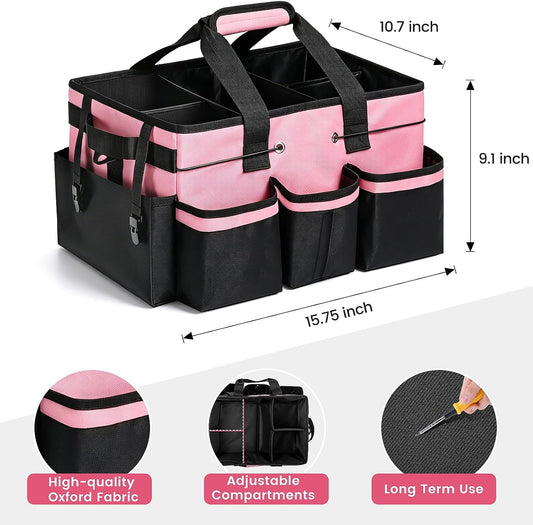 Wearable Large Cleaning Caddy Bag with Dividers, Household Cleaning Caddy for Cleaning Supplies Organizer Car Wash, Cleaner Tote Detailing Bag with Shoulder Strap and Handles for Housekeeper Storage