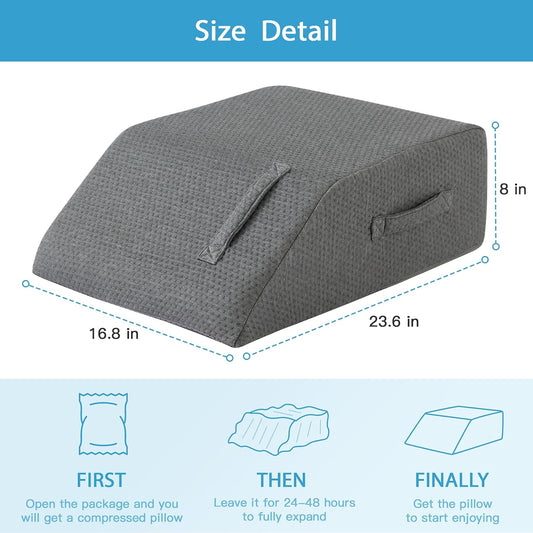 MEGCXIT Leg Pillow Elevation Blood Circulation, Leg Wedge for Elevation for Swelling, Leg Elevating Pillow for After Surgery, Memory Foam Foot Knee Pillow for Back Sleeping 23.6×16.8×8 Inch Dark Grey