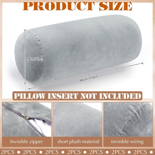 Newwiee 2 Pcs Neck Roll Pillow Cover 17x7 Inch Round Cervical Pillow Covers with Zipper Cylinder Neck Roll Pillowcase Soft Bolster Pillowcases for House Home Decor Cylindrical Cushion(Gray)