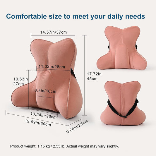 Lumbar Support Pillow(Pat. Pend) – Multi-Functional Ergonomic Back Cushion for Sofa Chair, Car Seat & Sofa, Reading Pillow with Firm Multi-Zone Support to Relieve Lower Back Pain, Misty White