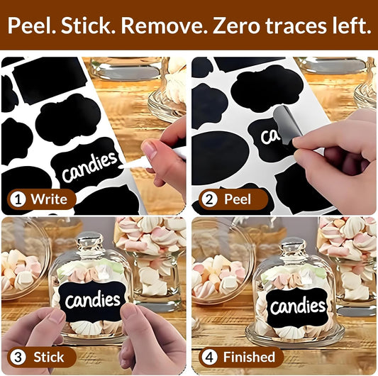 330Pcs Waterproof Labels Stickers for Jars | Reusable Chalkboard Labels, For Food Containers, Bottles, Blackboard Stickers, 1 Erasable Chalk Marker, Black