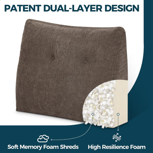 Back Support Pillow for Recliner Soft Dual Layer Lumbar Support Pillow with Shredded Memory Foam Ergonomic Orthopedic Couch Lumbar Cushions for Elderly Lower Back Pain Relief Dark Grey