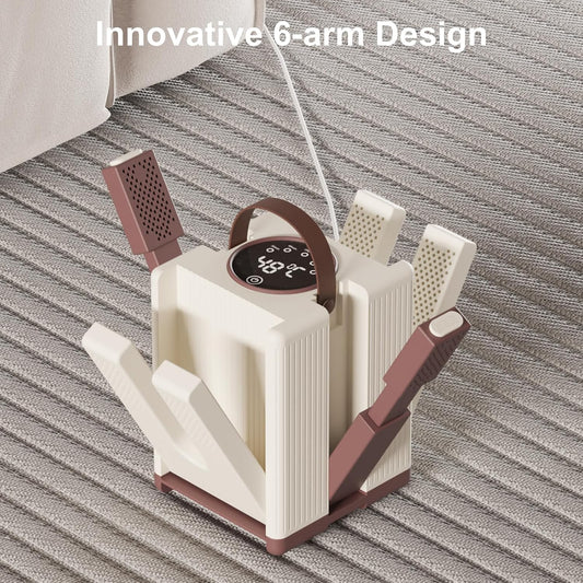 Shoe Dryer and Boot Dryer, 6-Arm Drying Rack, Foldable Shoe Dryer with Timer, Suitable for all Types of Shoes, Fast 360° Drying Shoe Rack for Sneakers, Gloves, Socks, Safe for Family