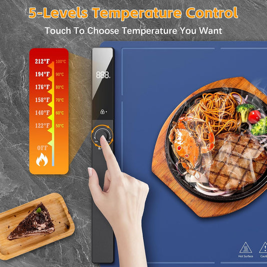 Electric Food Warming Mat 24"x16", Warming Tray with 6 Level Adjustable Temperature, Heating Fastly in 10s, Timed Function & Kids Lock, Portable Roll-Up Mat for Family Gatherings, Buffets and Parties