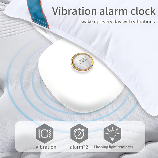 Digital Vibration Alarm Clock, Portable Bed Shaker with Snooze Adjustable Vibration for Heavy Sleepers Hearing Impaired, Under Pillow LED Display Flash Light Portable Rope(Blue)