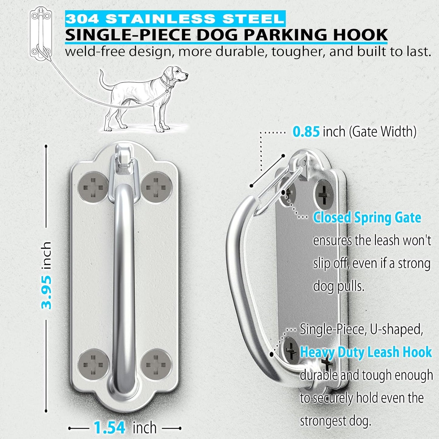 Heavy Duty Stainless Steel Dog Leash Wall Hook,Ultra-Secure Tie Out Anchor for Yard&Home,Anti-Escape Dog Chain Parking Hook,Rust-Proof&Easy to Install