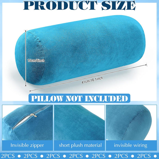 Newwiee 2 Pcs Cervical Neck Roll Pillow Cover with Zipper 16 x 6 Inch Round Neck Roll Pillowcover Cylinder Soft Bolster Pillowcase for Cylindrical Cushion, Pillow Case Only, Gray