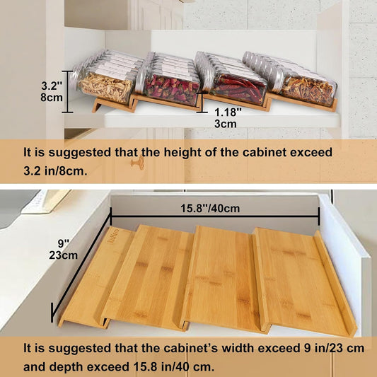 Spice Drawer Organzier,4 Tiers Bamboo Spice Rack Tray Insert for Cabinet Drawer Countertop, Kitchen Seasoning Storage Drawer Organization,14.57" Wide x 15.8" Deep (Hold UP To 32 Jars