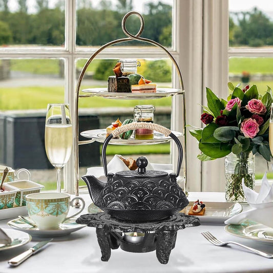 Sumnacon Cast Iron Teapot Warmer Dish Cups Heater Decorative Trivet with Tealight Holder - Rustic and Heavy Duty Tealight Candle Holder Stands - Elegant Food Warmer for Tea, Coffee, Milk