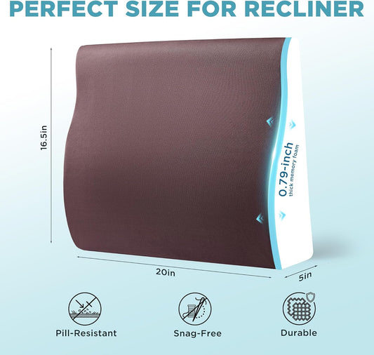 Dual-Layer Memory Foam Lumbar Support Pillow for Recliner, Grey | Back Support Cushion with Adjustable Strap & Washable Cover, Ergonomic Lumbar Pillow for Elderly Back Pain Relief Couch Sofa