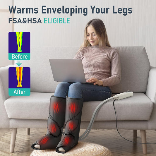 QUINEAR Leg Massager with Heat and Air Compression,Foot and Calf Massager for Circulation and Pain,Compression Boots with 3modes and 3 Intensities