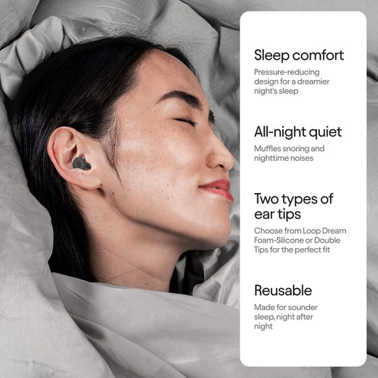 Loop Dream Ear Plugs - Soft Silicone Hearing Protection for Sleep & Snoring | Silicone & memory foam. 27dB SNR noise reduction. Customized fit. Muffles snoring for deeper, uninterrupted sleep