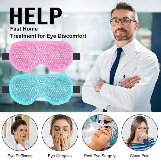 BeeVines Gel Eye Mask, Cooling Ice Masks for Puffy Eyes (2 Pack) | Cold & Warm Compress for Women & Men, Frozen Eye Mask for Post Surgery, Puffiness, Allergies, Sinuses & Migraines Treatment