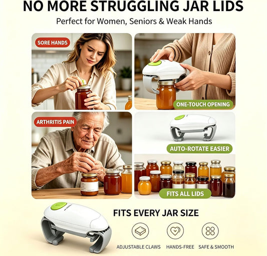 Electric Jar Opener, Automatic One-Touch Jar Opener with Upgraded Dual-Grip, 3-Second Fast Motor Kitchen Gadget for Seniors with Arthritis and Weak Hands