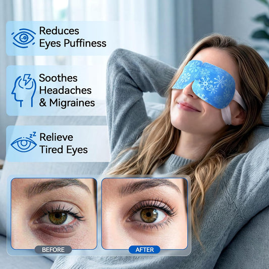 Gel Self Cooling Eye Mask, Instantly Cooling Eye Masks, 8 Pcs Travel Size | Cold Compress for Puffiness Dark Circles & Migraine Relief, Ice Sleeping Mask, Cool Care Disposable, Individually Wrapped