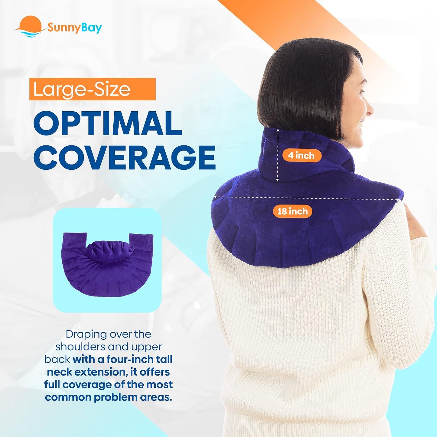 SunnyBay Heated Shoulder Wrap, Weighted Microwave Heating Pad for Neck and Shoulder Injury, Full Coverage Moist Hot Pack for Rotator Cuff Pain Relief and Frozen Shoulder, Elastic Fastening, Navy Blue