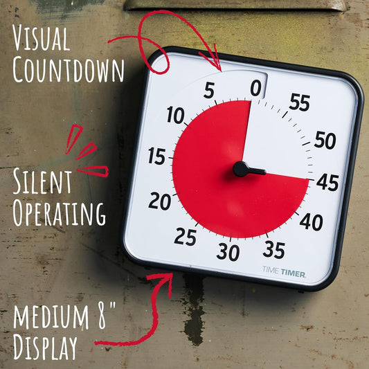 TIME TIMER 8 inch Visual Timer - 60 Minute Kids Desk Countdown Clock with Dry Erase Activity Card, Also Magnetic - for Kids Classroom, Homeschooling Study Tool, Task Reminder, Home and Kitchen Timer