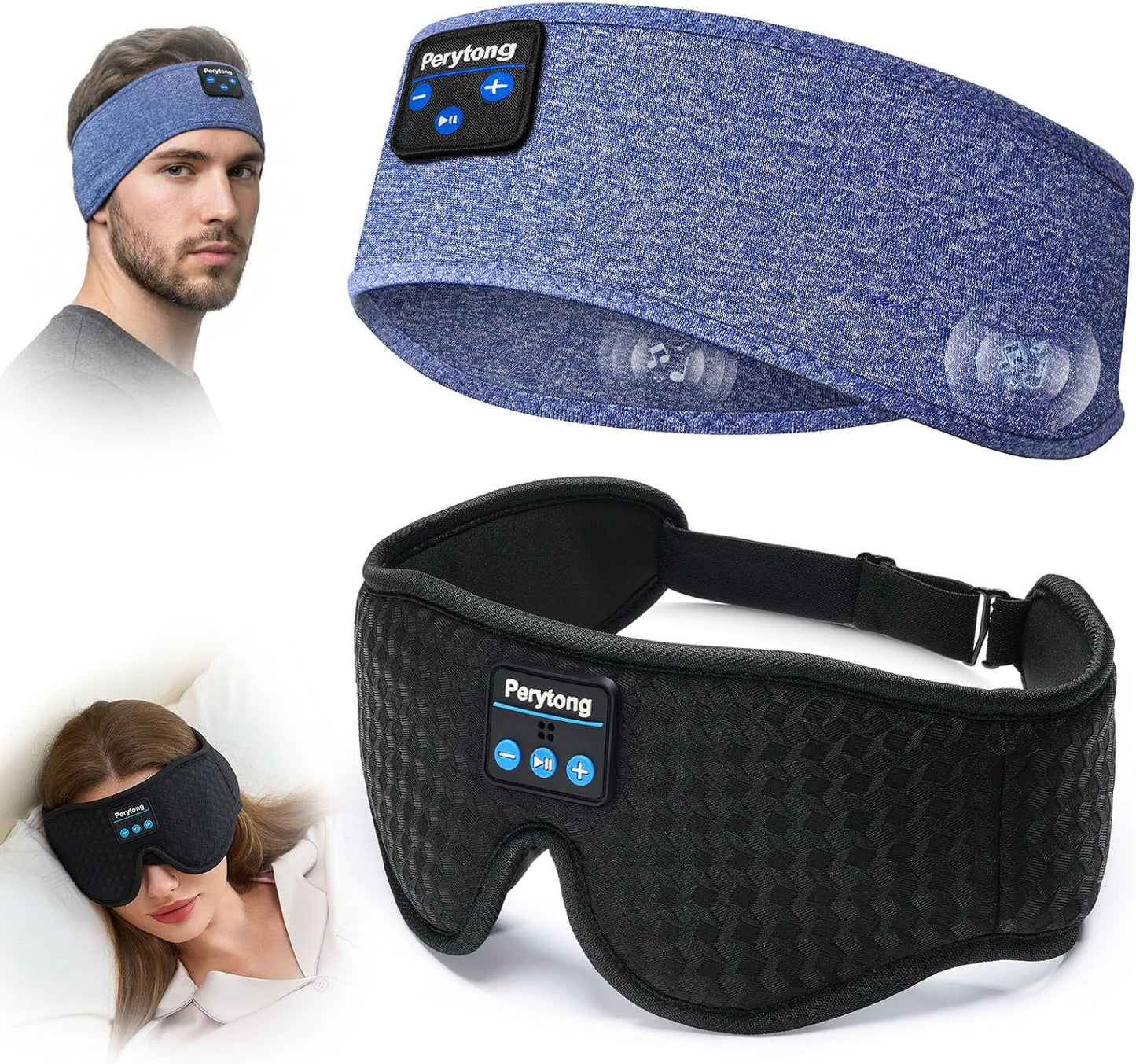 2-Pack Sleep Headphones & 3D Sleep Mask Set, Sleep Headband Headphone & Wireless Eye Mask with Ultra-Thin Speakers for Side Sleepers, Idea for Running, Workout, Insomniac, Travel, Meditation