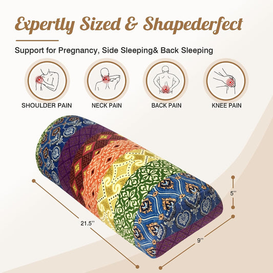 Knee Pillow for Back Sleeping – Half Moon Bolster Pillow for Under Knee While Sleeping Support, Leg & Back Pain Relief (21.5x9x5 Inches)