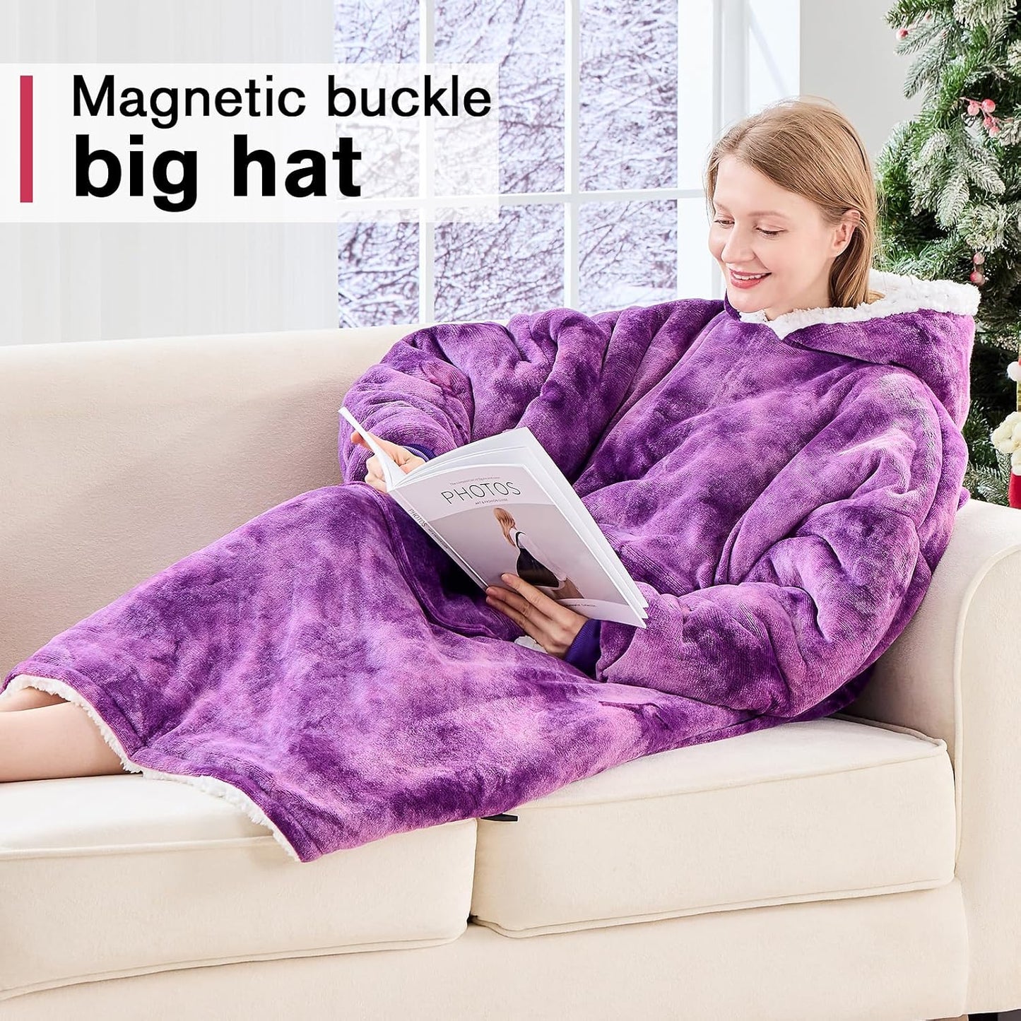 yescool Wearable Blanket Hoodie, Flannel Sherpa Fleece Blanket Sweatshirt for Adults Women Men,One Size Fits All - Colors B