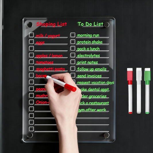 Magnetic Dry Erase to Do List Board for Fridge, 12 X 8 inch Acrylic Shopping List Whiteboard with 3 Markers