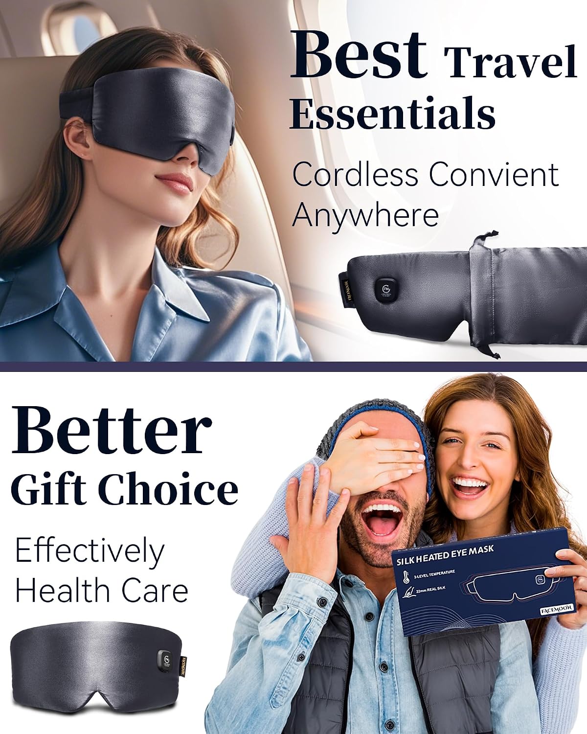Heated Eye Mask for Dry Eyes - Silk Cordless Warm Eye Compress Moist Heat