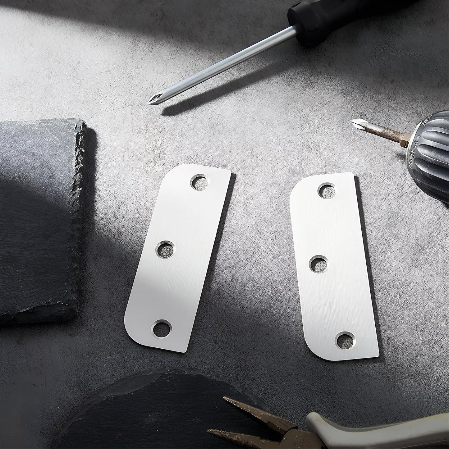 Lounsweer 6 Pcs Hinge Filler Plates 3.5 Inch With 5/8 Inch Door Edge Filler, Stainless Steel Door Hinge Shims, Gate Hole Cover, Satin Chrome Blanks With Matching Screws, Silver