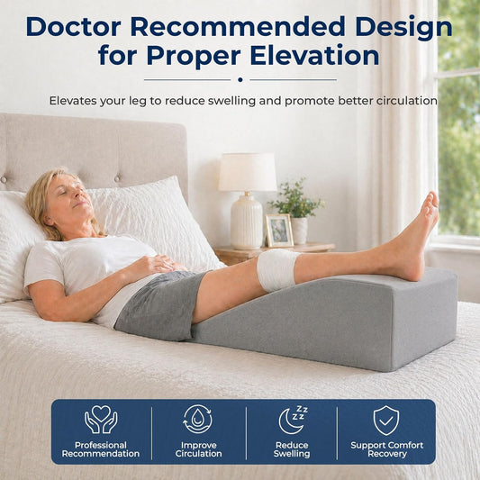 Breathable Leg Elevation Wedge Pillow for After Knee Replacement Surgery | Breathable Mesh Cover, Non-slip Base, Supportive Foam, Straightens Leg & Knee, Swelling & Pain Relief, Single Leg Support