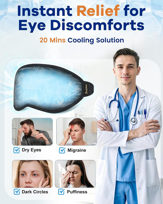 BeeVines 3D Contoured Cooling Eye Mask for Puffy Eyes Migraines Fast Relief | Ice Pack for Cold Compress, After Surgery Care, Headache, 6 OZ Gel Weighted Sleep Mask with Adjustable Band, 100% Blackout