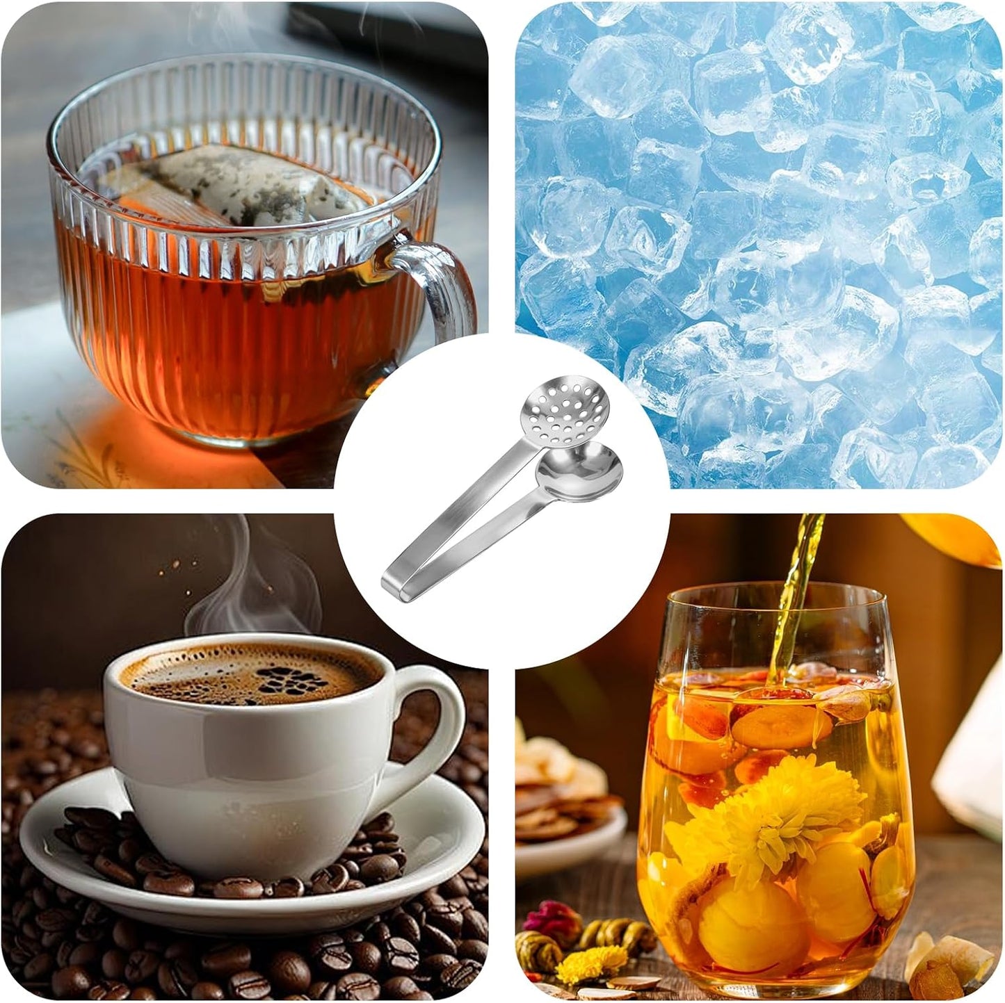 Tea Bag Squeezer Tongs,Stainless Steel Tea Bag Holders Tea Filters Round Strainer Gripper for for Gripping Tea Bag,Ice Cube,Sugar,Lemon Slices