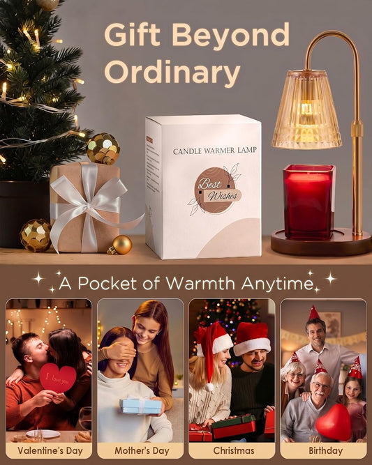 Candle Warmer Lamp with Timer Dimmer, Flameless Candle Warmer for Jar Candles, Height Adjustable Wax Warmer, House Warming Gifts New Home Decor, Birthday Gifts for Women (2 Bulbs Included)