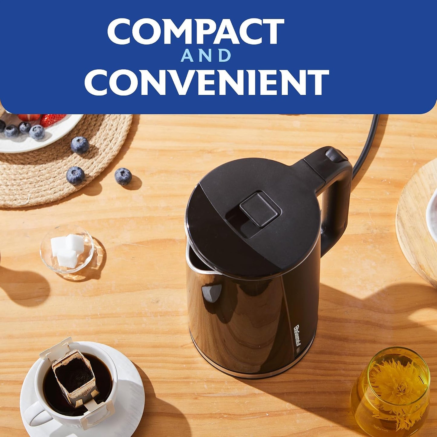 Elite Gourmet 1.7L Cool-Touch 1500W Fast Boil Kettle, Double Wall, Black | Fully Stainless Steel Lid & Interior, BPA-Free, Auto Shut-Off