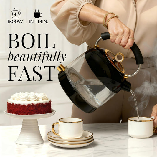Styled Settings Stainless Steel Electric Kettle with Temperature Control | BPA and Plastic Free Electric Kettle with Keep Warm Function, Borosilicate Glass -1500W Hot Water Boiler with Digital Display