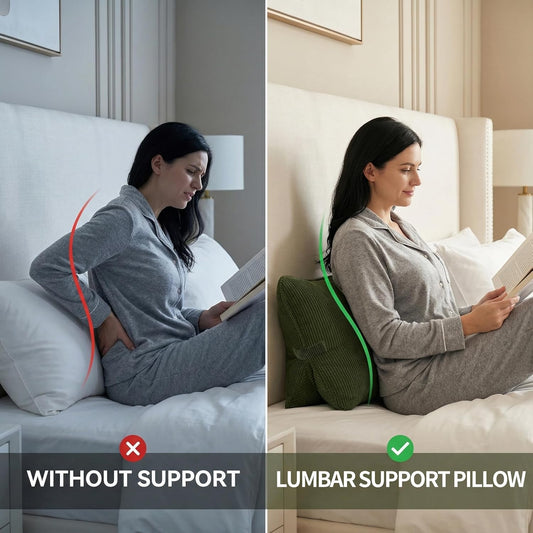 Pat. Pend. Corduroy Lumbar Support Backrest Pillow for Sitting & Reading, Ergonomic Triangle Cushion for Sofa, Armchair & Bed, Removable Cover, Dark Grey
