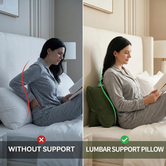 Pat. Pend. Corduroy Lumbar Support Back Pillow for Watching TV, Reading & Gaming, Ergonomic Triangle Support Cushion for Sofa, Armchair & Bed Sitting, Removable Washable Cover, Beige Gray