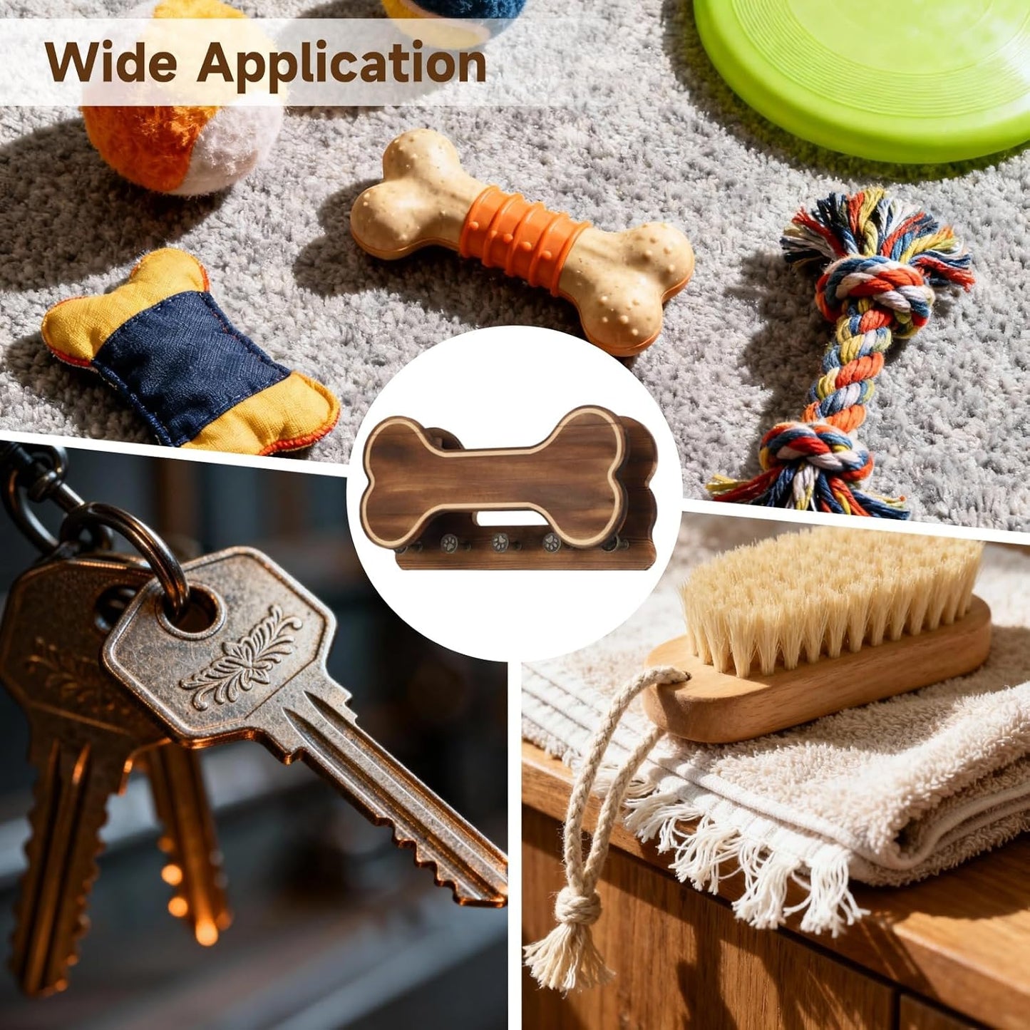 Doggie Bone Key Holder Wall Mount, Rustic Wooden Dog Leash Holder with 5 Hooks, Dog Stuff Storage Shelf, Pet Accessories Organizer for Entryway, Living Room, 11.8 x 6.1 x 3.1 in