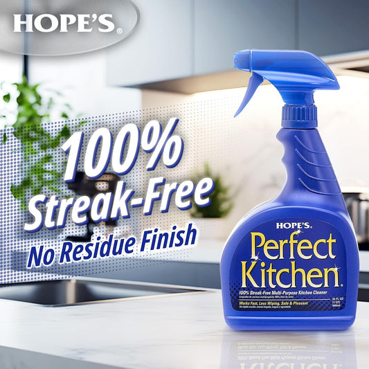 HOPE'S Perfect Kitchen Cleaner Spray - 32 Oz No-Residue All Purpose Cleaning Spray - Multisurface Degreaser for Counters, Stoves, Microwaves, and More - Pet and Home Safe - Pack of 1