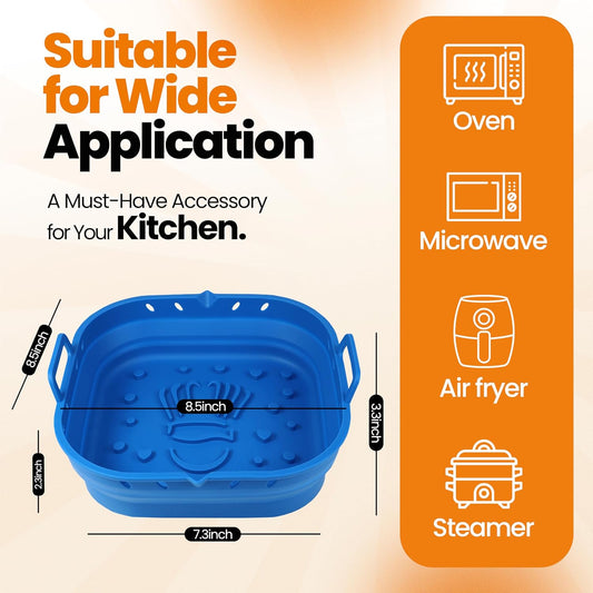 Platinum Silicone Air Fryer Liners Reusable Square-Extra Strong-Easy to Clean Air Fryer basket for Oven Microwave Accessories - BPA Free - Food Safe Pot for 5.8QT to 8 QT - 9 Inch