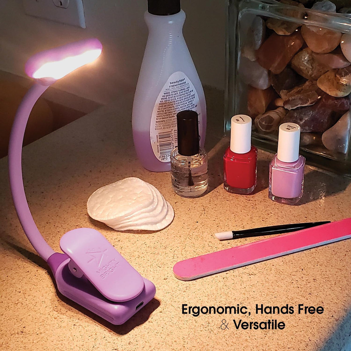 Mighty Bright The Original NuFlex Book Light, Battery-Powered, Warm Eye Care LEDs, Flexible, Durable, Dimmable, Clip-On Reading Light, Read in Bed, Use Batteries or Micro USB (Lavender)