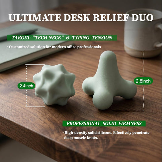 Trigger Point Massage Tool, 2 Piece Muscle Knot Relief Set | Relieve Muscle Knots & Deep Tissue Tension. Designed for Tech Neck, Shoulder & Forearm Tightness with Firm Silicone Tools