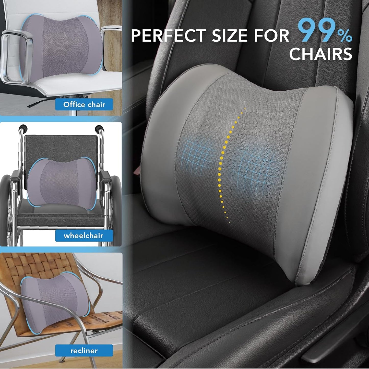 Lofty Aim Lumbar Support Pillow for Car, Car Seat Back Support for Driving | Memory Foam Car Lumbar Support for Driving Seat, Car Back Cushion, Adjustable Straps, Lower Back Pillow, Office Chairs, Black