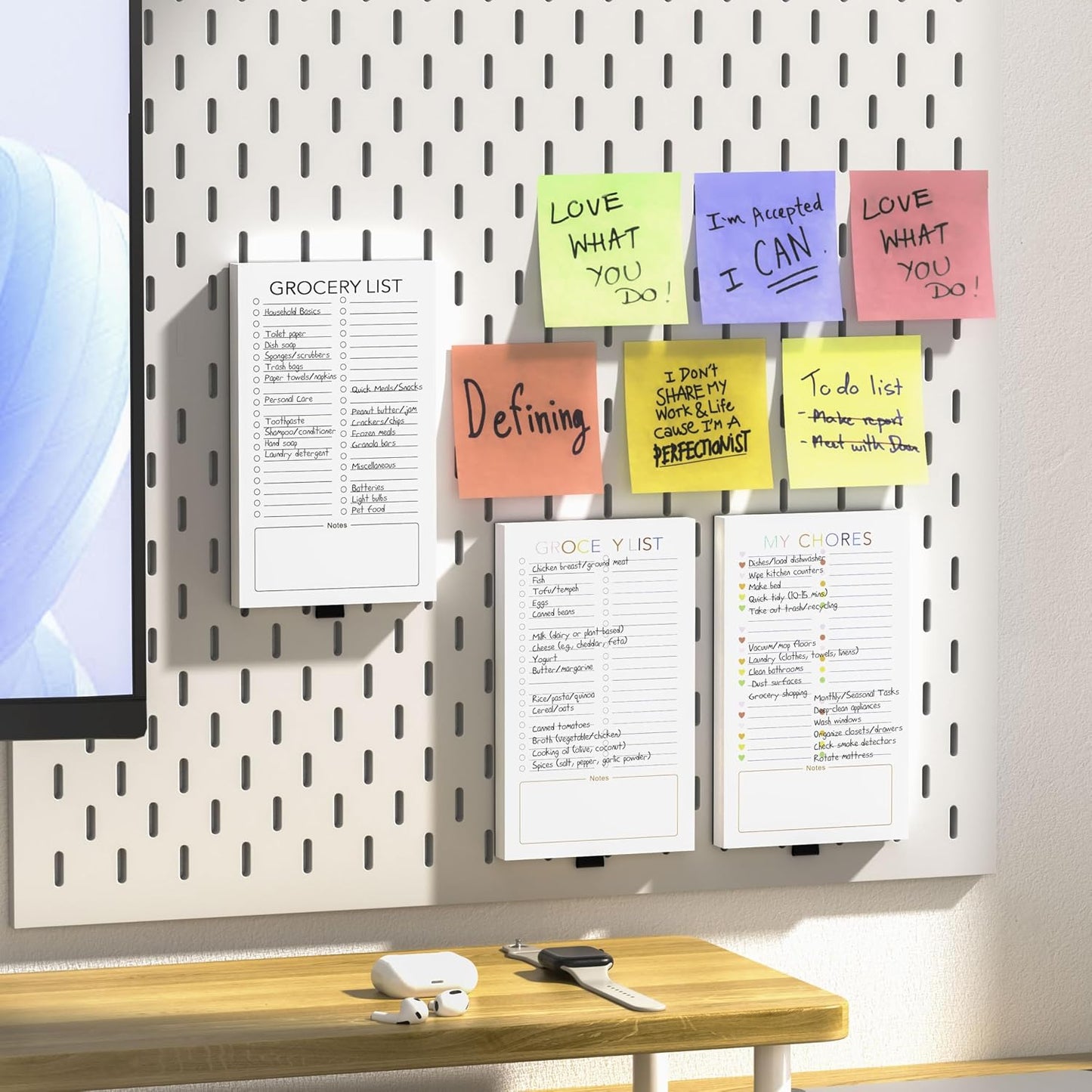 Magnetic Grocery List Pad for Fridge, 3 Pack Notepads | Strong Full Back Magnet with Pen Holder, 3 Pads, 180 Sheets for Grocery Lists, Meal Plans and To Do Lists