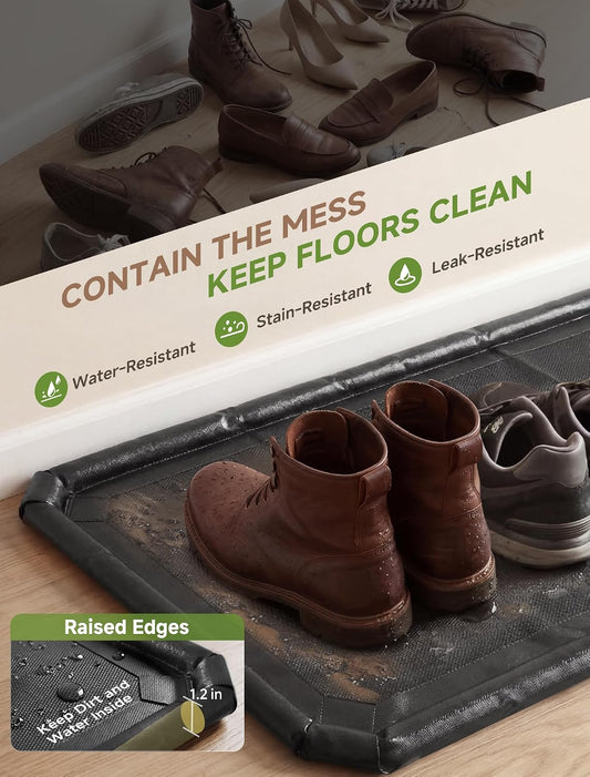 Shoe Mat, Large Boot Mat for Entryway Indoor- 59" × 17.7" | 1.2 in Raised Edges Tray, 600D PVC, Waterproof, Foldable, Non Slip, Wet Shoes, Mud, Snow, Multiple Uses