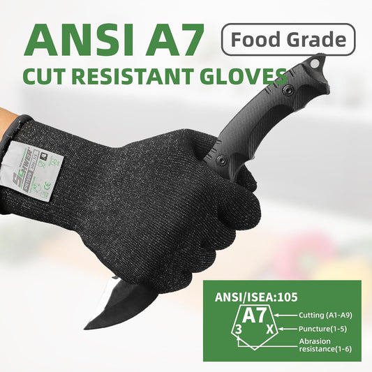 Schwer 2 Pairs ANSI A7 Cut Resistant Gloves, Mandoline Glove for Kitchen, Breathable & Comfortable, Food Grade Cutting Gloves for Meat Cutting, Fish Processing, Carving, and Shelling, PR1509, M