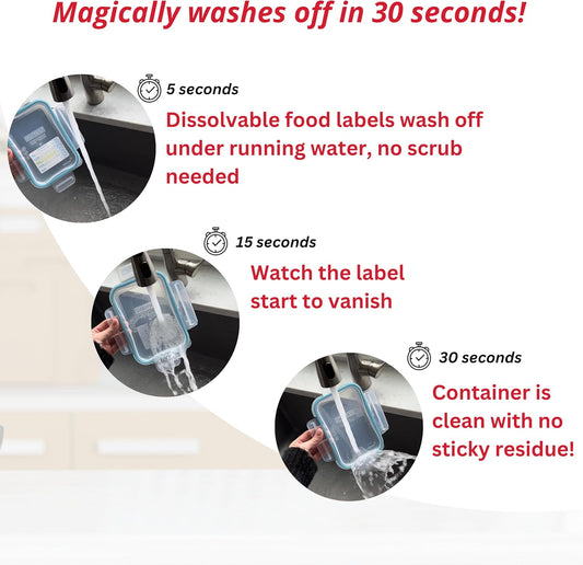 2x3 Dissolvable Food Labels, 1000 Food Container Stickers, Blue | Ideal for Fridge Freezer & Pantry, Organize Prepped Meals & Leftovers Easily, Adheres Well, Dissolves Fast with Zero Residue